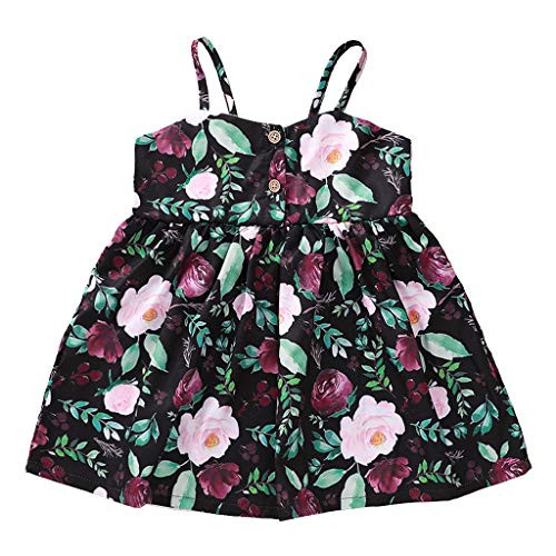 Toddler Baby Girls Summer Outfits Floral Sundress Sleeveless Sling Dress OneSize for Newborn Girls Button Skirt -Black  18-24 Months-
