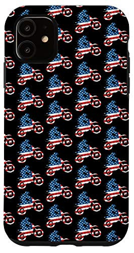 iPhone 11 Motocross Dirt Bike Pattern American Flag Patriotic Black Case