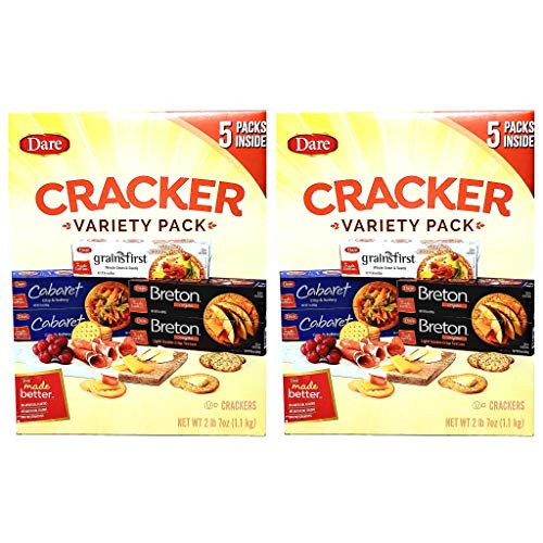 Dare Cracker Variety Pack - Pack of 2 Boxes - 78 oz Total - 39 oz Per Box - Breton Original  Cabaret  and Grainsfirst - 5 Packs of Crackers Per Box -