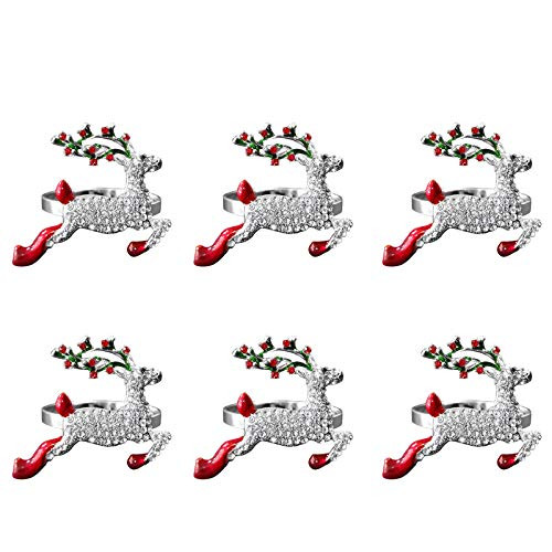 Valentines Gift Gorgeous Napkin Rings Set of 6 Elegant Deer Napkin Ring Holder with Bling Rhinestones Delicate Table Decors for Christmas Holiday Wedd