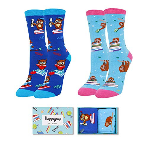 HAPPYPOP Women Girls Funny Books Bookworm Socks  Crazy Cute Sloth Owl Reading Socks