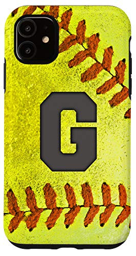 iPhone 11 Softball Phone Case with letter G Softball Player Name Gift Case