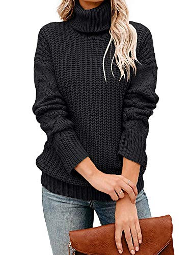 Saodimallsu Womens Turtleneck Chunky Pullover Sweaters Warm Long Sleeve Oversized Cable Knit Jumper Tops Black