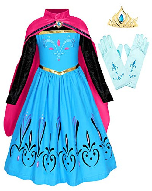 AmzBarley Dress for Girls Halloween Costume Fancy Dress up Princess Cosplay Role Play Outfit Holiday Birthday Party Clothes with Crown and Gloves Size
