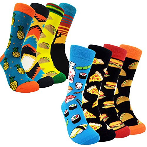 Pack of 8 Pairs - Mens Funny Patterned Dress Socks - HSELL Fun Novelty Crazy Design Crew Socks