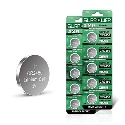 ?5-Year Warranty? SURPOWER CR2450 3V Lithium Battery 2450 DL2450 for LED Lights and Candles  SmartThings Sensors Key Fob-10 Pack
