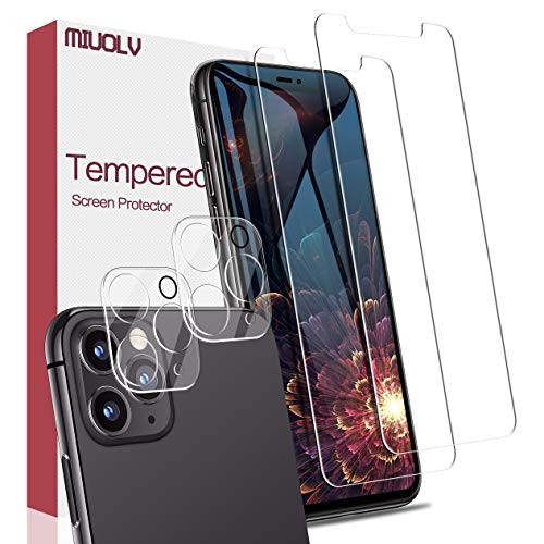 iPhone 11 Pro Max Screen Protector and Camera Protector  MIUOLV 2 Pack Tempered Glass Screen Protector - 2 Pack Tempered Glass Camera Lens Protector f