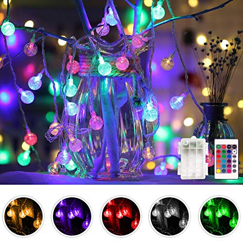 ANJAYLIA Color Changing Globe String Lights Battery Operated  60 LEDs Fairy String Lights with Remote Control Timer for Outdoor Patio Bedroom Christma