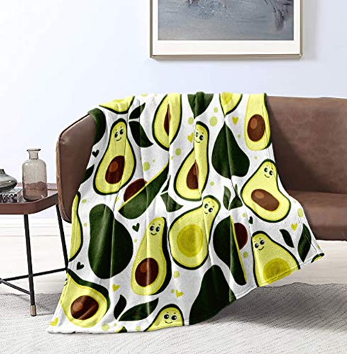 Green Avocado Blanket Winter Flannel Blanket Kids Cartoon Fruits Pattern Throw Blanket Cozy Warm Plush Blanket for Bed Couch Living Room -Avocado  Twi