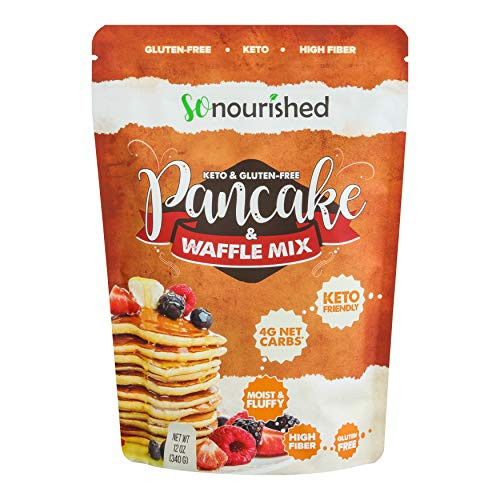 Keto Pancake Mix by So Nourished -12 oz- - 4g Net Carbs  Keto Food  Gluten-Free  Moist and Fluffy Keto Pancakes and Waffles  Low Carb Products