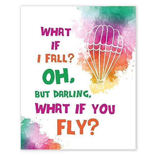 What if I fall? Oh but my darling  What if you fly? Wall Art Prints - Unframed 8x10 - Inspirational Quote by Erin Hanson  Room Art Decor for Children