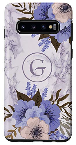 Galaxy S10 Letter G Initial Monogram Flowers Floral Marble-Print Gift Case