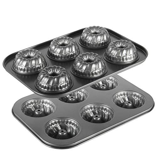 Mini Bundt Pans  OAMCEG 2 Pack 6-Cavity Mini Fluted Tube Cake Pans Non-Stick Donut Pans  High-grade Carbon Steel Bundt Pans for Baking  Bagels Doughnu
