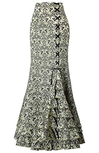 chouyatou Womens Retro Lace-Up Drawstring Tiered Ruffle Maxi Long Mermaid Pencil Skirt -Medium  Grey-