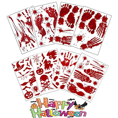 Bloody Handprint Footprint Stickers Halloween Decorations  8 Sheets Halloween Window Floor Clings  Bloody Wall Stickers Decal for Halloween Party Deco