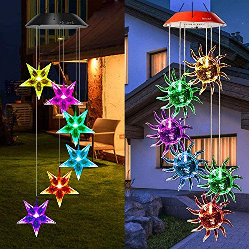 Mosteck Wind Chimes Outdoor Solar  Sunflower Wind Chimes and Stars Wind Chimes Color Changing Lights Mobile Wind Chime