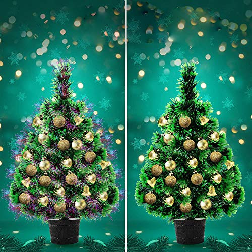 Apatner Mini Christmas Tree Fiber Optic Lighted 22inch Pre-Lit Tabletop Artificial Christmas Tree Baubles Desktop Xmas Tree with Ball for Home  Kitche
