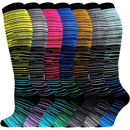 7 Pairs Copper Compression Socks for Men and Women - Best for Running Athletic Medical Pregnancy and Travel -20-30mmHg