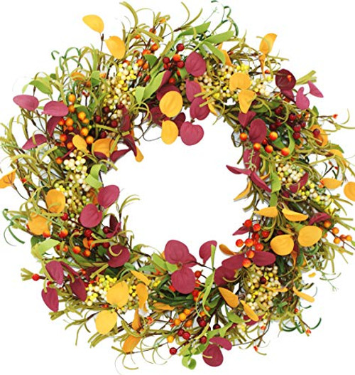 Delicaft 18 inch Artificial Fall Wreath Door Wreath Autumn Wreath Berry Wreath Home Decorations -Fall Wreath- Delicaft 18 inch Artificial Fall Wreath Door Wreath Autumn Wreath Berry Wreath Home Decorations -Fall Wreath-
