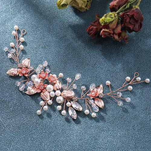 Unicra Flower Bride Wedding Hair Vine Bridal Leaf Hair Piece Rhinestone Headband Crystal Hair Accessories for Women and Girls -Rose Gold- Unicra Flower Bride Wedding Hair Vine Bridal Leaf Hair Piece Rhinestone Headband Crystal Hair Accessories for Women and Girls -Rose Gold-