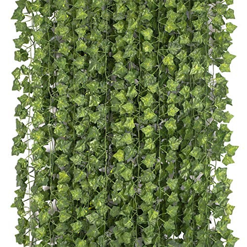 PARTY JOY 12 Strands Artificial Ivy Leaf Plants Vine Hanging Garland Fake Foliage Flowers Home Kitchen Garden Office Wedding Wall Decor  91 Feet