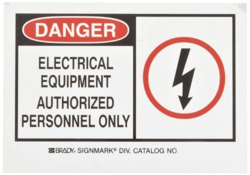 Brady 83900 5 Width x 3-12 Height B-302 Polyester Black and Red on White Alert Sign Header Danger Legend Electrical Equipment Authorized Personnel Only with Picto