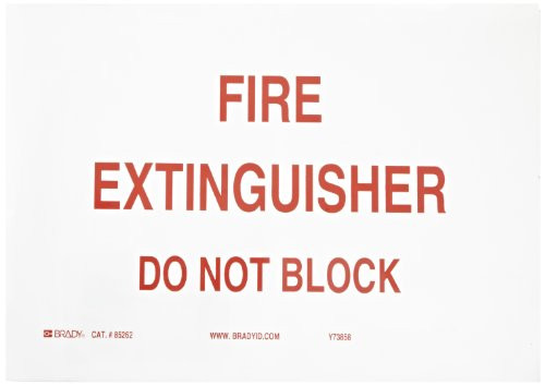 Brady 85262 10 Width x 7 Height B-302 Polyester Red on White Fire Sign Legend Fire Extinguisher Do Not Block