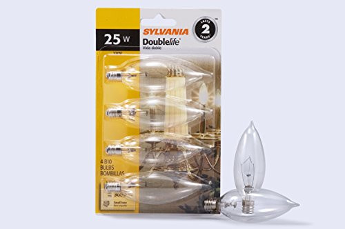 Sylvania Home Lighting 13306 Incandescent Bulb B10-25W-2850K Double Life Clear Finish Candelabra Base Pack of 4