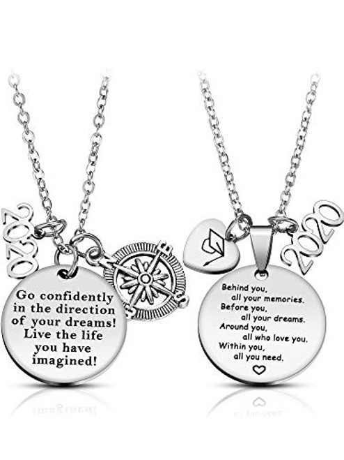 Hicarer 2 Pieces 2020 Graduation Necklace Congrats Grad Gifts Stainless Steel Jewelry for Graduates