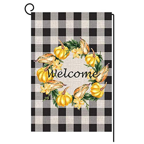Diateklity Pumpkin Wreath Welcome Buffalo Check Plaid Garden Flag Vertical Double Sided 12_5 x 18 Inch Fall Burlap Yard Outdoor Decor Diateklity Pumpkin Wreath Welcome Buffalo Check Plaid Garden Flag Vertical Double Sided 12_5 x 18 Inch Fall Burlap Yard Outdoor Decor
