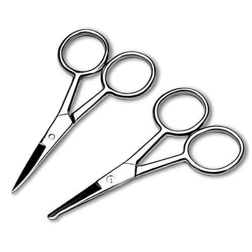 Facial Hair Grooming Scissors For Men Owlbbabies Curved and Rounded Mustache Scissors Stainless Steel Nose Hair Trimming Scissors Beard Scissors Small Scissors for Eyebrow Ear Hair Eyelashes