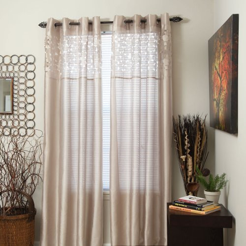 Lavish Home Karla Laser-Cut Grommet Single Curtain Panel, 108-Inch, Beige