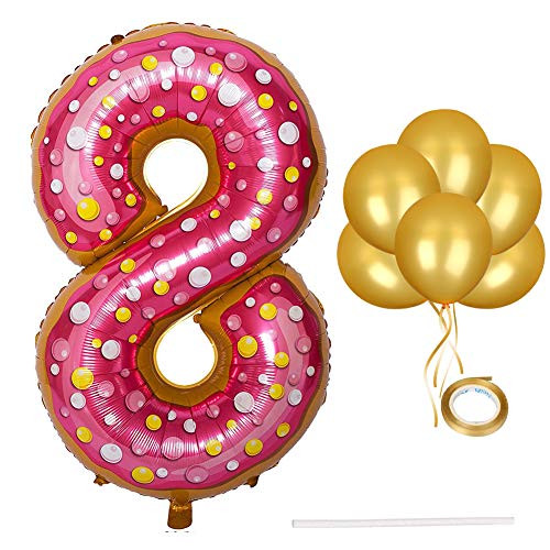 40 Inch Candy Aluminum Balloon Large Digital Donut and Gold Balloons Birthday Holiday Wedding Party Decoration Donuts Number 8