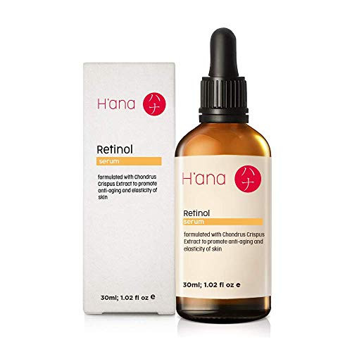 Hana Retinol Serum For Face - Hyaluronic Acid Aloe Vera   Geranium For Young   Smooth Skin - Face Serum To Diminish Wrinkles   Fine Lines Reduce Acne Spots   Hydrate Dry Skin 30 ml