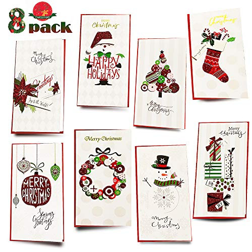 HALOFAMM Merry Christmas Holiday Greeting Cards Collection - 8 Cards   Envelopes