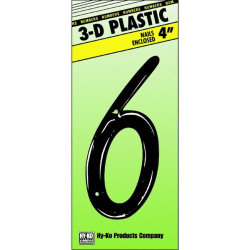 Hy-Ko PN-296 4 3-D Black Plastic House Number 6