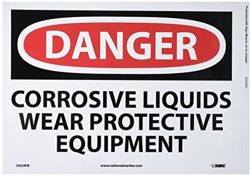 NMC D424PB DANGER - CORROSIVE LIQUIDS WEAR PROTECTIVE EQUIPMENT Sign - 14 in_ x 10 in_ PS Vinyl Danger Signage BlackWhite on WhiteRed