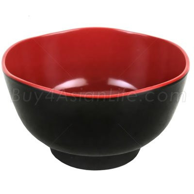 JapanBargain Melamine Plastic Miso Soup Rice Bowl, Black/Red