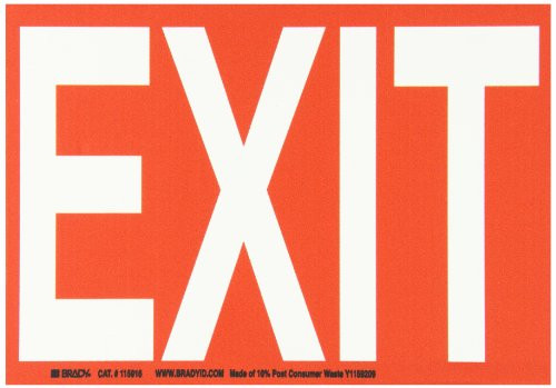 Brady 115916 10 Width x 7 Height B-586 Paper Red On White Color Sustainable Safety Sign Legend Exit
