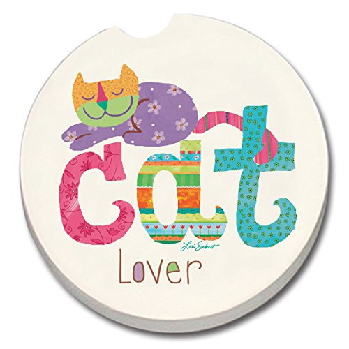 CounterArt 10878 Absorbent Stoneware Car Coaster, Cat Lover
