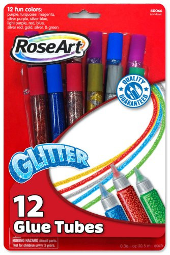 RoseArt Washable Glitter Glue Tubes 12-Count Assorted Colors Packaging May Vary 40066UA-24