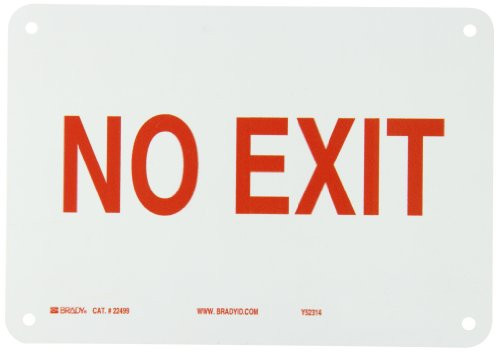 Brady 22499 10 Width x 7 Height B-401 Plastic Red on White Exit and Directional Sign Legend No Exit