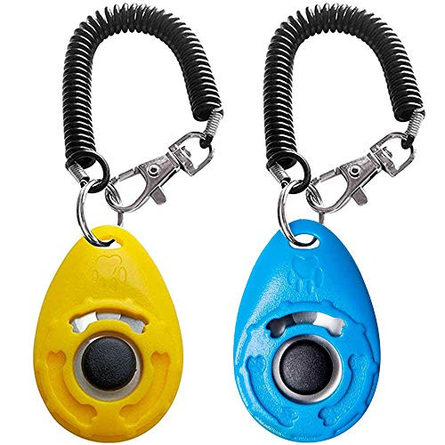 Bepets 2 Pack Dog Training Clicker with Wrist Strap Pet Clicker for Dog Clicker for Training Puppy Clicker Trainer Pet Training Clicker for Cats Puppy Bird Horse Animal Blue   Yellow