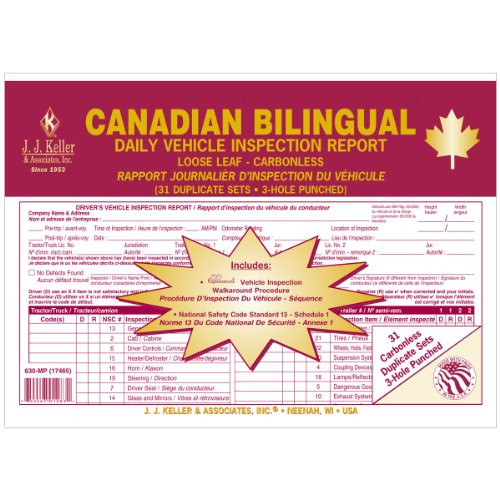 J_J_ Keller 17465 Canadian Loose-Leaf Daily Vehicle Inspection Report