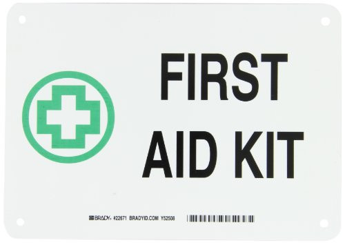 Brady 22671 10 Width x 7 Height B-401 Plastic Green and Black on White First Aid Sign Legend First Aid Kit with Picto