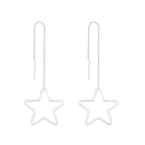 Houlife Tassel Threader Earrings 316L Stainless Steel Long Chain Star Dangle Drop Earrings Ear Line for Women 1 Pair