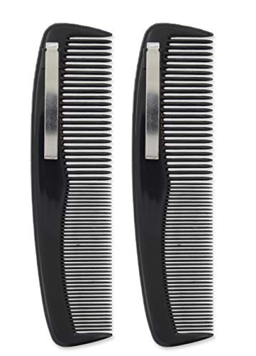 2 Black Pocket Comb - 5 Long Regular   Fine Teeth With Pocket Clip