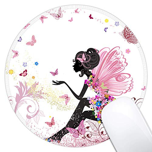 Dynippy Mouse Pad Gaming Mouse Pads Non-Slip Rubber Base Mousepad with Stitched Edge Round Mouse Mat for Desktops Computer Laptops ? Butterfly Girl ?