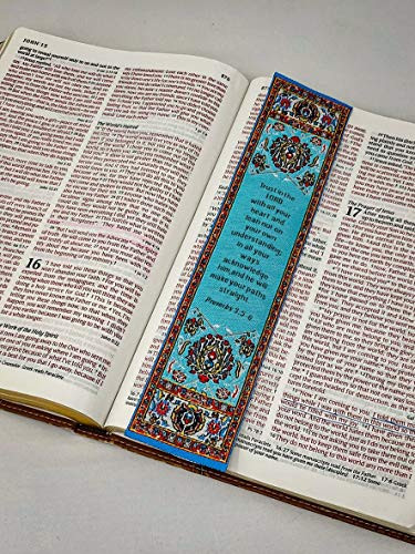 Proverbs 35-6 -Bookmark- Blue Trust in The Lord with All Your Heart Traditional Turkish Cloth Carpet Woven Bookmark