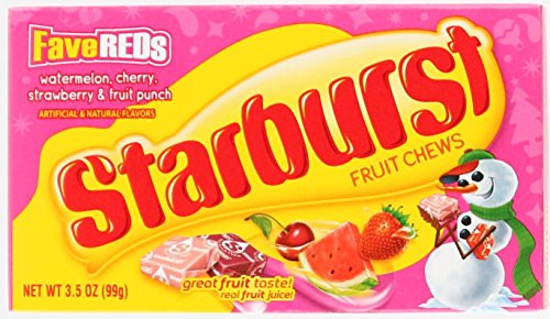 Starburst 1 Box FaveREDs Fruit Chews Candy Holiday Gift Box - Assorted Flavors Watermelon Cherry Strawberry Fruit Punch - Net Wt_ 3_5 oz